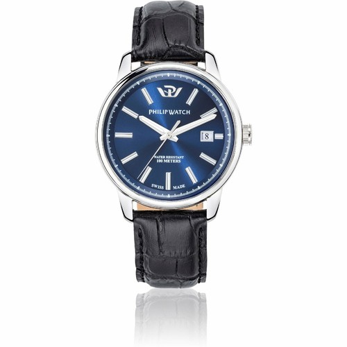 Watch Philip WATCH KENT r8251178013 Black Leather Mens Watch BLUE Date  Display New | eBay