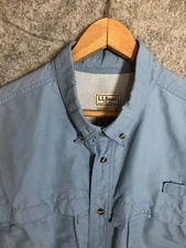 L.L. Bean Shirt Men Extra Large Blue Performance Cape Vent Fishing Short Sleeve