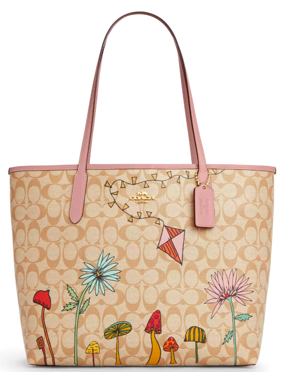 NWT COACH X Observed By Us City Tote Bag CU392 In LT.KHAKI MULTI