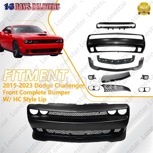Full Front Bumper Cover & Grille & Lip Hellcat Style For 15-23 Dodge Challenger
