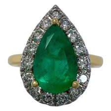 2.24ct GIA Certified Colombian Emerald & Diamond 18k Yellow White Gold Halo Ring