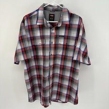 Wrangler Shirt Mens XL Blue Plaid Button Up Short Sleeve Utility Camp Outdoor