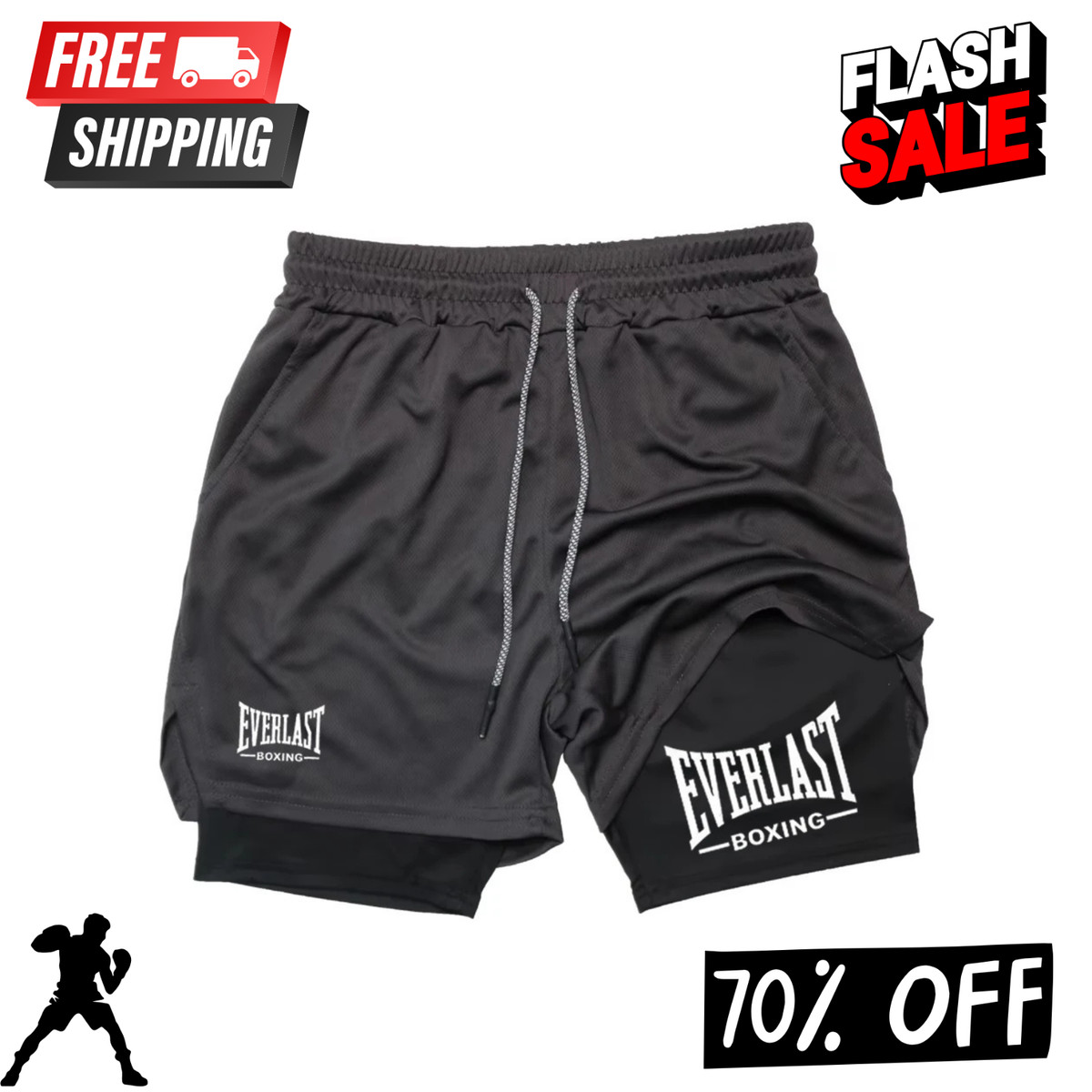 Pantalones Cortos Gimnasio Compresión Secado Rápido Doble Capa Estampados EVERLAST Para Hombre Regalo