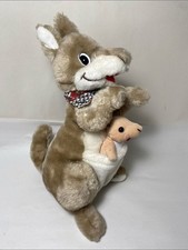 Plush Kangaroo with Joey Stuffed Animal - Tan and White 10 inch VTG