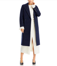 Aqua Double Breasted Coat Navy Pinstripe, Pol...