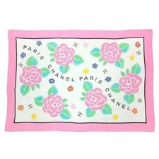 CHANEL Camellia 100 Cotton Scarf Pink Made in France 102x148cm