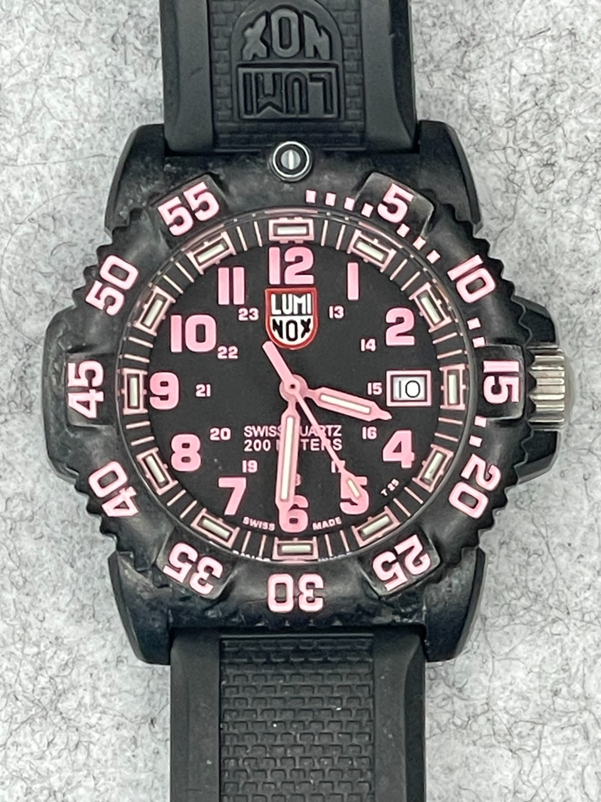 Luminox Carbon Men's Watch - 7050 - Black & Pink Dial & Black Band