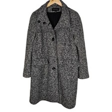 Ann Taylor tweed coat womens size L grey black stylish classic cut polyester