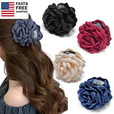 4Pcs Handmade Fabric Rose Flower Hair Claw Clip for Women Girls, 3.94" Large Bo