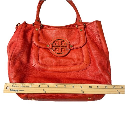 Tory Burch Amanda Red/Orange Pebble Leather Logo Hobo Shoulder Bag No Strap - Picture 16 of 18