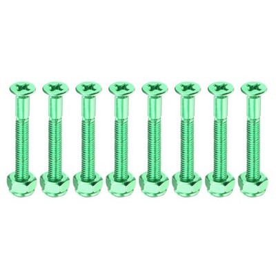 8Set Skateboard Mounting Hardware 1.5'' Carbon Steel Screws Bolts Green