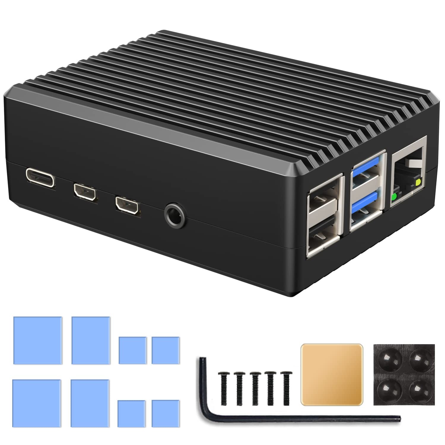 Boîtier Raspberry Pi 4 en aluminium noir avec double ventilateur
