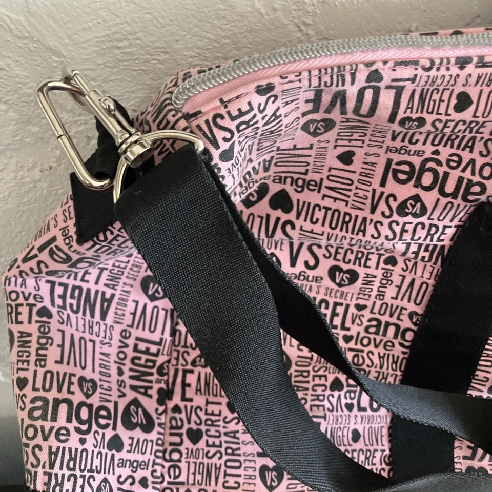 Bolso de Mano Victoria's Secret VS Rosa Negro Ángel Lona Fin de Semana Viaje Gimnasio Lona Foto 3 de 4