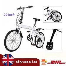 20 inch Unisex Folding Bike Adult Kids City Bike 6 Speeds V Brakes Bicycle White