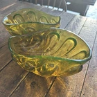 VTG Pair 1960s MCM Murano Uranium Glass Sommerso Shell Bowls Seguso/Venini Style