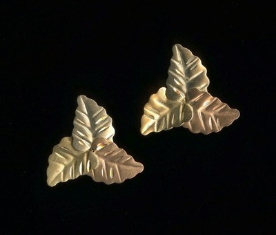 14K Fine Solid Yellow White & Rose Gold 15mm Leaf Petal Plant Stud Earrings *DD