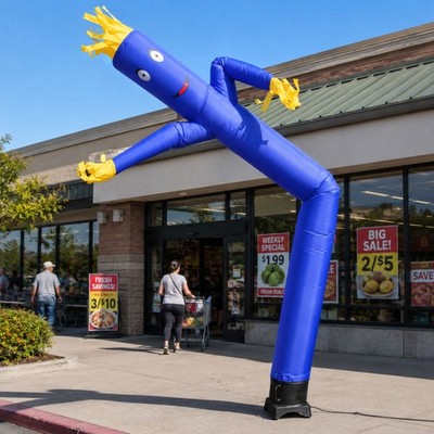 Advertising Inflatable Tube Man 12ft Blue Blow Up Wavy Flailing with Blower