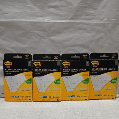 POST-IT COLOR CODING 3/4'' DOTS LABELS REMOVABLE ADHESIVE Yellow 4 packs of 864