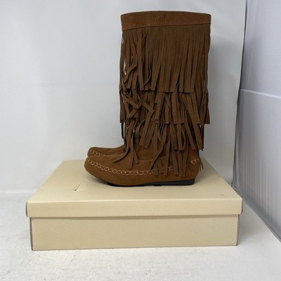 Yoki Mudd 55 Suede Fringe Boots Knee High Moccasin Western Women's Size 8