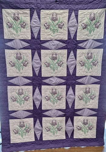Handmade Floral Cross-Stitch Heirloom Twin Quilt – 96" × 72" - Sewn by Amish