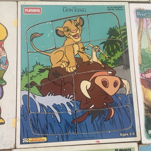 Playskool Vintage Wooden Puzzles Lot Of 5 Barney Whiz Kids Lion King