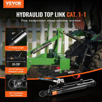 VEVOR Cat 1 Hydraulic Top Link, 11'' Stroke, 3.5 Ton w/ Hoses & Valve