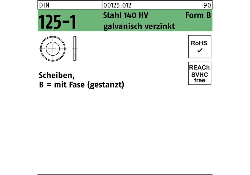 Reyher Unterlegscheibe DIN 125-1 Форма B 82 x140 x12 Stahl 140 HV гальванический корпус...