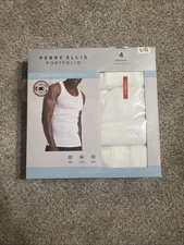 Perry Ellis Portfolio Men's Tank Tops 4-Pack White  Size Large New  See Photos 