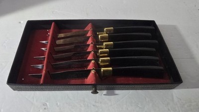 6pc Peeredge sheffield steak knife 24k gold plated band Unused Nice!