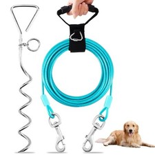 Dog Tie Out Cable and Stake,30FT Outside Dog Run Cable 125lbs 30FT Teal