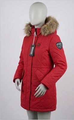 Blauer Longjacke mit Fell Damen Glitzer Logo