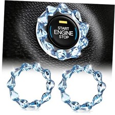 2PCS Push to Start Button Cover, Bling Cute Car Accessories Interior Light Blue