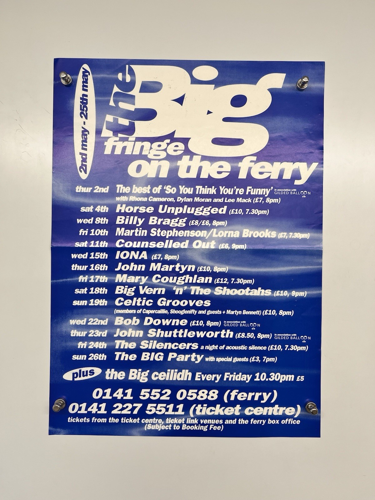 Il Grande Fringe Sul Poster Del Traghetto Billy Bragg 2 Maggio - 25 Maggio