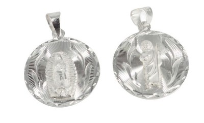 925 Sterling Silver Virgin Mary & San Judas Double-Sided Pave Cut Round Pendant