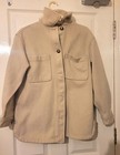 New Look Womens Fleece Shacket Jacket Beige Button Front Collared Pockets 12