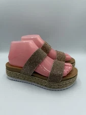 Top Moda Rose Color Rhinestones Platform Slides Two Straps Across Top Size 7.5