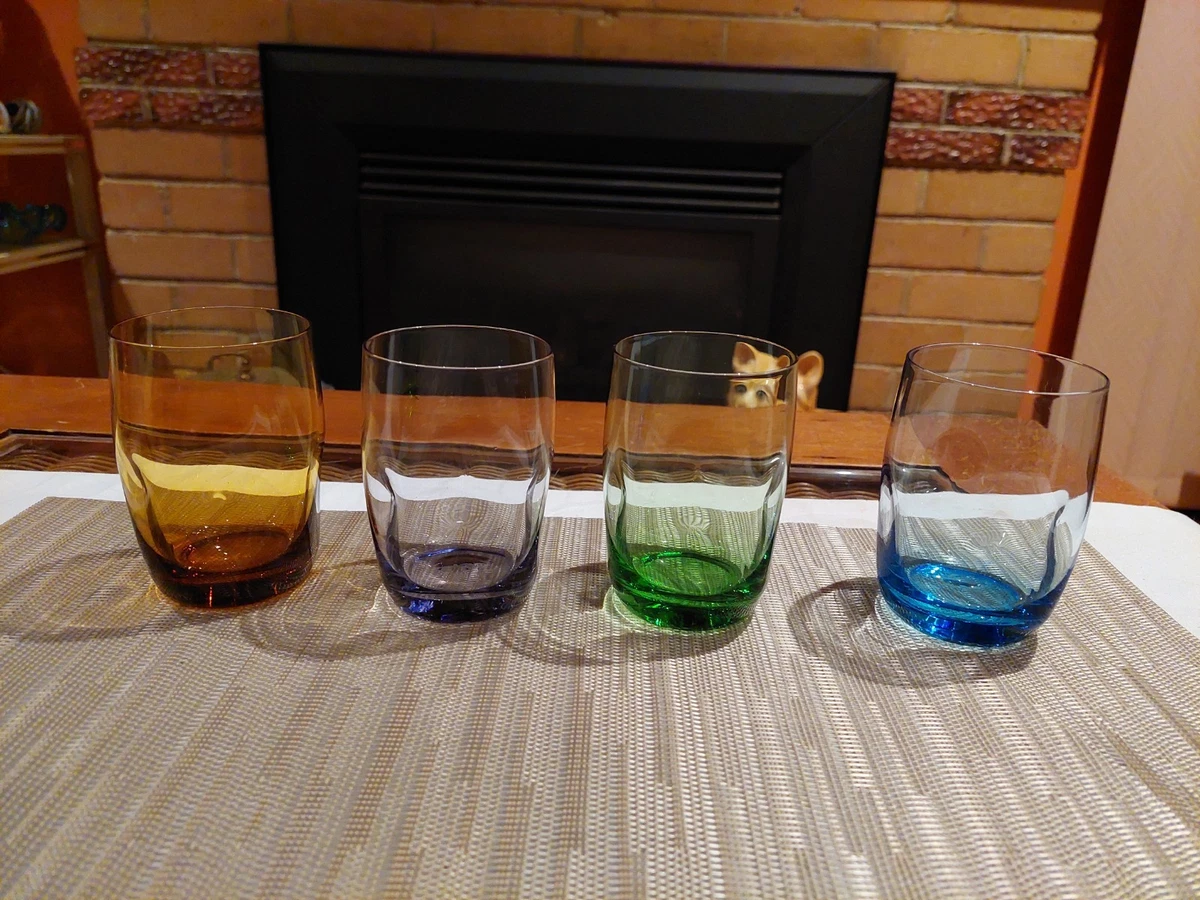 SET OF 4 VINTAGE HARLEQUIN CRYSTAL JUICE TUMBLER GLASSES - THUMBPRINT PATTERN