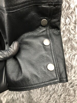 P.O.V. Full Zip Black Leather Jacket Womens Snap Cuff Belted