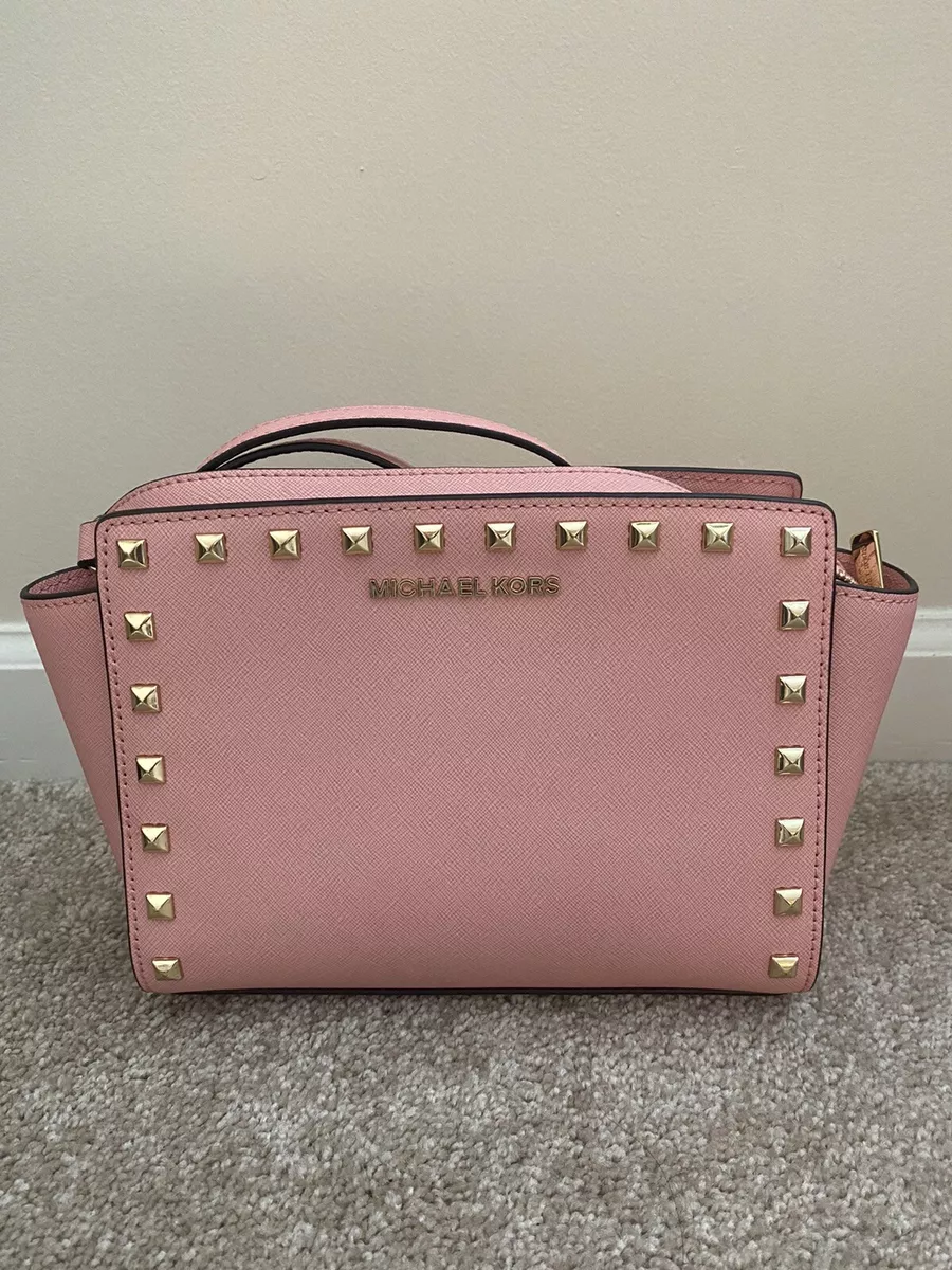 NWT Michael Kors Selma Studded Medium Leather Crossbody in Pale Pink $248