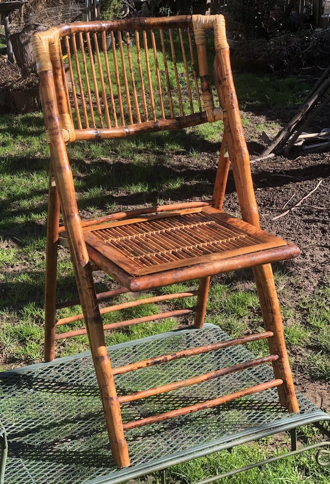 "Silla de comedor plegable de ratán bambú con caparazón de tortuga boho chic de colección 34"" X 18""" Foto 2 de 4