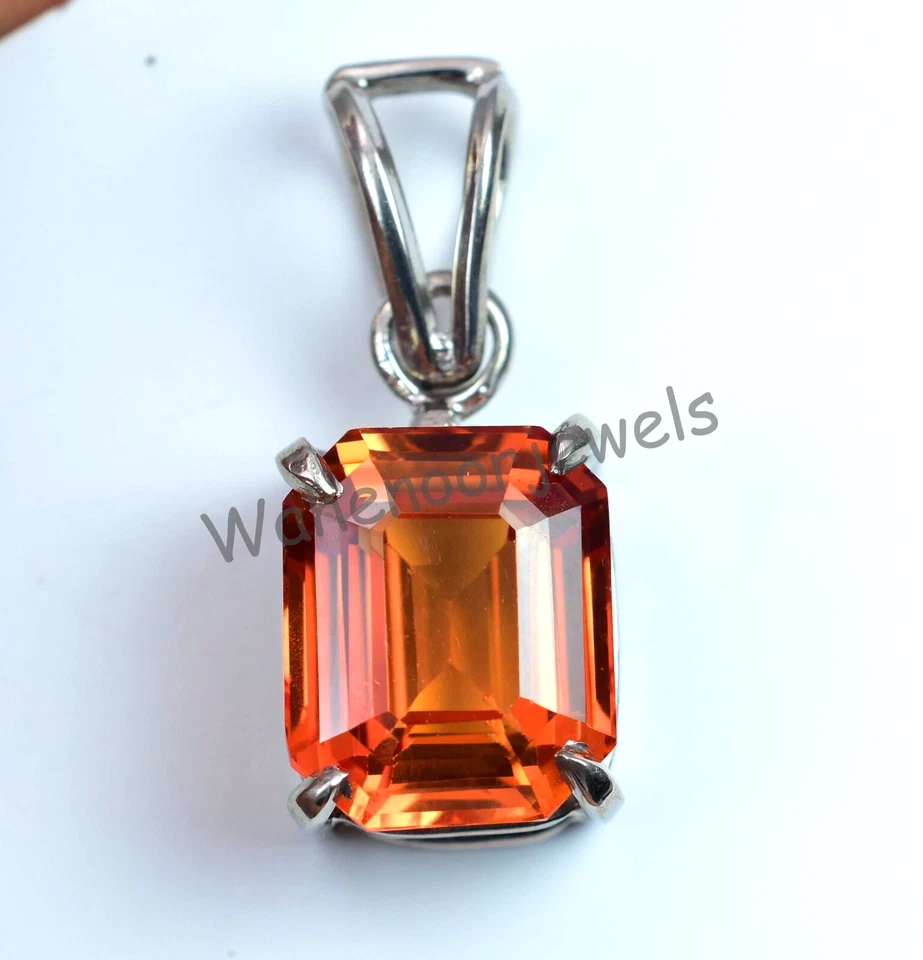 Naturale Arancione Zaffiro Smeraldo 925 Argento Pendente Certificato Vedi Video - Immagine 2 di 4