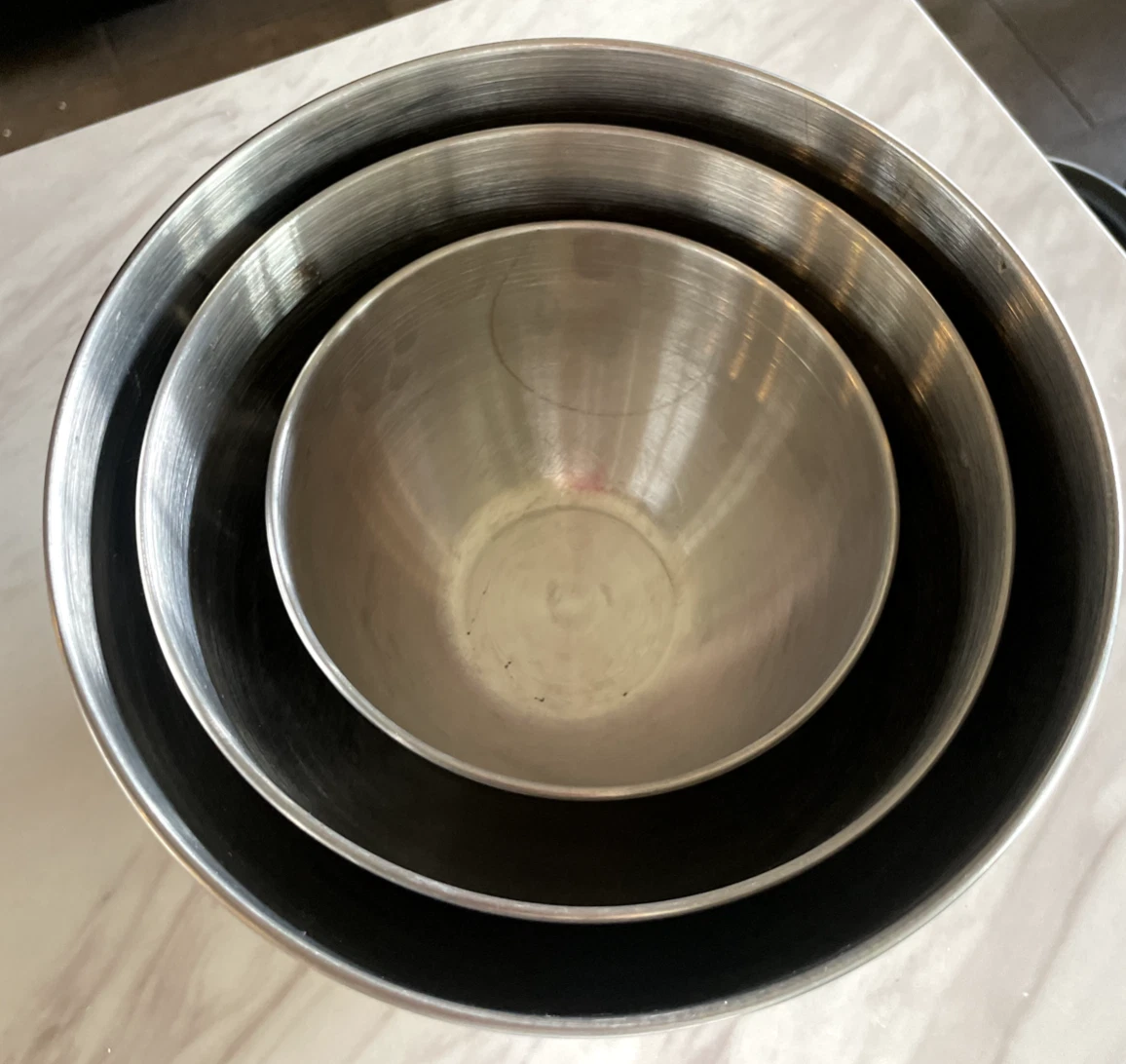 SET OF 3 REVEREWARE STAINLESS STEEL NESTING BOWLS MAKE IN KOREA
