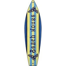 Beach House Metal Surf Board Sign 17"x4.5" Plaque Home Door Garage Wall Decor