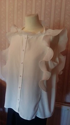 Très Beau Chemisier Blanc habillé - sans manches "ZARA " Taille XL - Etat Neuf - - Photo 1/4