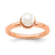 Sterling Silver Stack Exp. White FW Cultured Pearl Pink-plated Ring