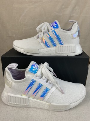Adidas NMD R1 Boost White Iridescent Blue Silver FY1263 Running Women's Size 7.5 | eBay