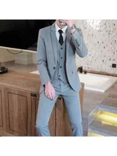 Abito Smoking Uomo Completo Grigio Chiaro Slim Giacca Pantaloni Gilet 70406