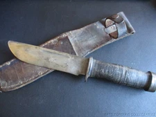 WWII VINTAGE USGI CATTARAUGUS 225Q FIGHTING KNIFE W/ LEATHER SHEATH