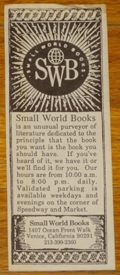 VINTAGE SMALL WORLD BOOKS BOOKSTORE BOOKMARK~VENICE BOARDWALK~CALIFORNIA