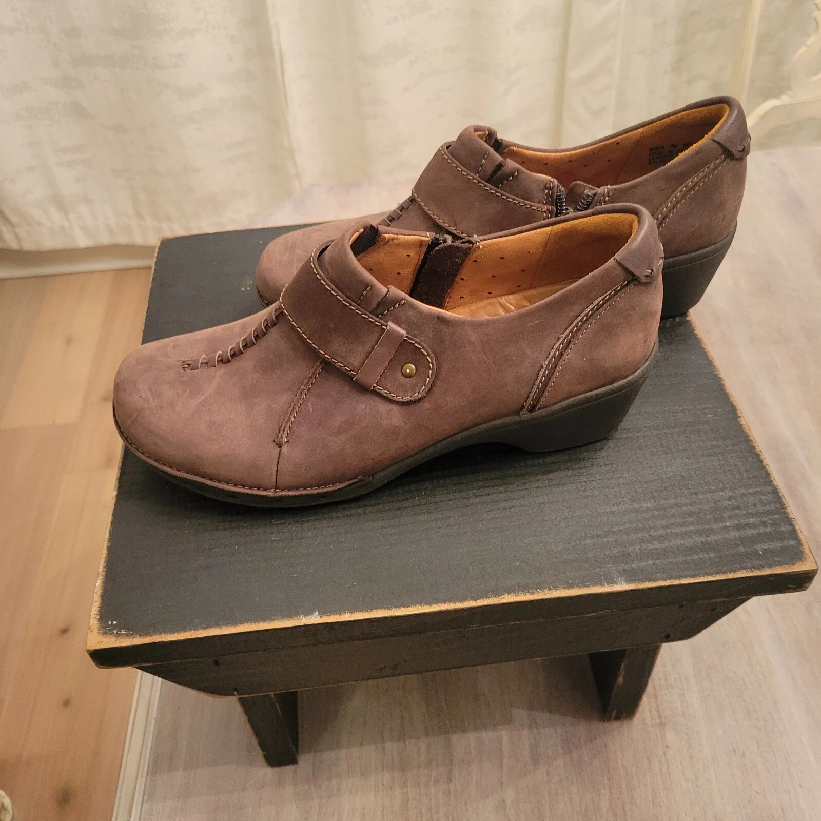 Mocassini Clarks destrutturati donna 7 M marrone slip on scarpe comode zip